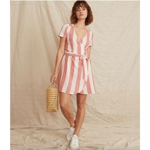 Marine Layer Frances Wrap Dress in Poppy Red/White Stripe Linen Size Small